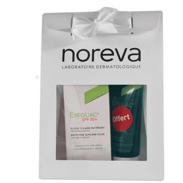 Noreva Pack Exfoliac Ecran Fluide Matifiant SPF50+ 40ML + GEL Nett 100ML Offert