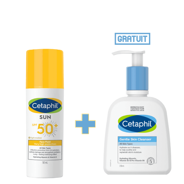 Cetaphil Pack Ecran Face Fluide Teintee SPF50+ + Cetaphil Gentle Skin 236ML Gratuit