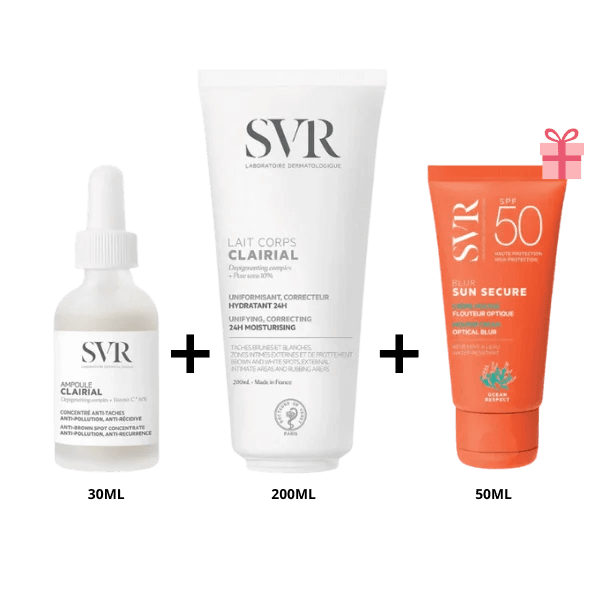 SVR Pack Clairial Ampoule 30ML + Clairial Lait Corps 200ML + Ecran SVR Blur 50ML (offert)