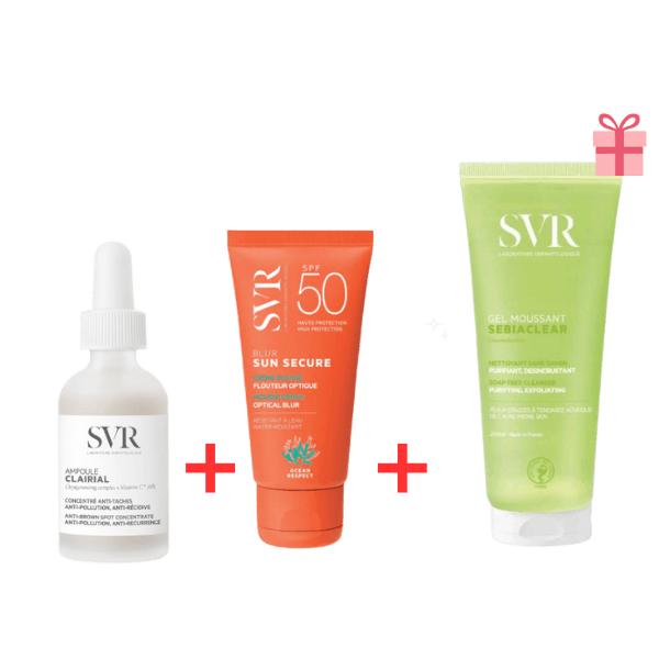 SVR Pack Ampoule Clairial 30ML+ Ecran Blur Inv SPF50+ 50ML+SEBIACLEAR GEL Moussant 200ML Gratuit