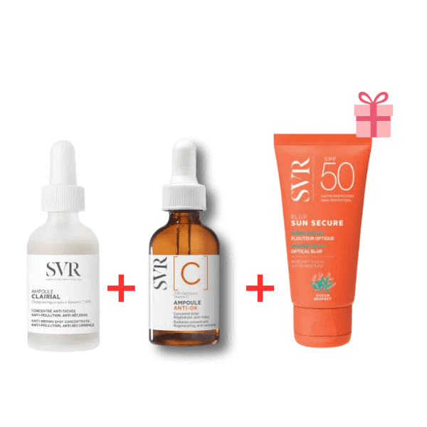 SVR Pack Clairial Ampoule 30ML+AMPOULE Anti Ox Vit C 30ML + Ecran Blur Inv SPF50+ 50ML Gratuit