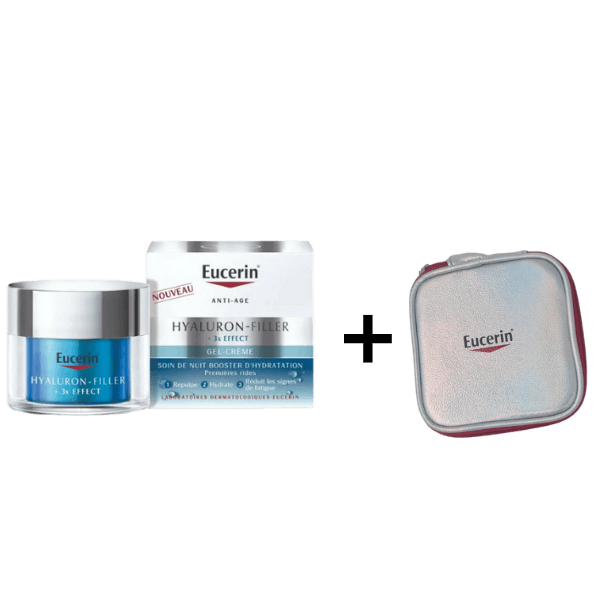 Eucerin Hyaluron Filler + 3 Effect GEL Cr Soin Nuit Booster D'hydratation 50ML + Trousse Cadeau