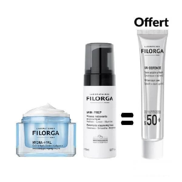 Filorga Pack Hydra Hyal Creme + Skin Prep Mousse Nettoyante Enzymatique + UV Defence Spf50+ (offert)