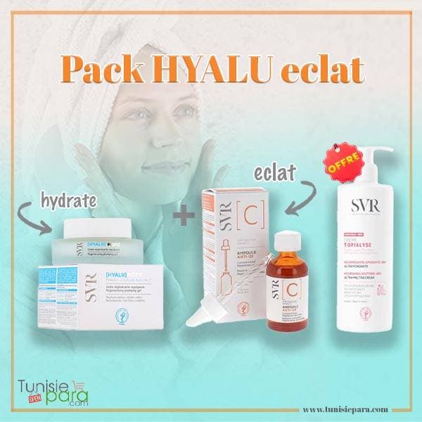 SVR Pack Hyalu Eclat: Hyalu Biotic + Ampoule C + SVR Topialyse Creme 400ML Offert