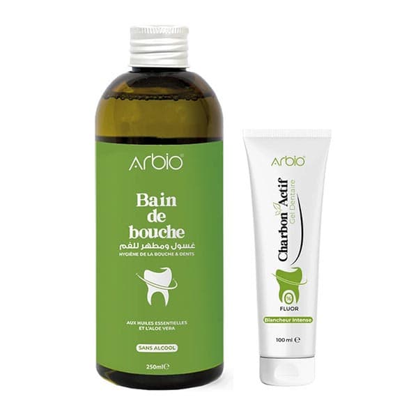 Arbio Pack Hygiene Dentaire Charbon Actif : Bain De Bouche Et GEL Dentaire Charbon Actif