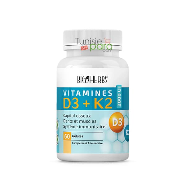 Bioherbs Vitamines D3+k2 2000 Ui 60 Gelules