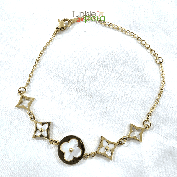 Bracelet Aura Florale – Or Jaune Et Nacre Blanche En Acier Inoxydable