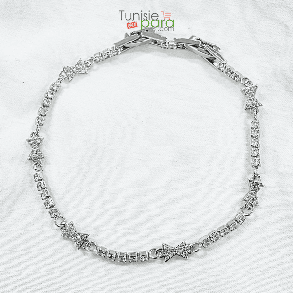 Bracelet Riviere En Acier Inoxydable Argente – Nœuds Scintillants Et Cristaux Paves