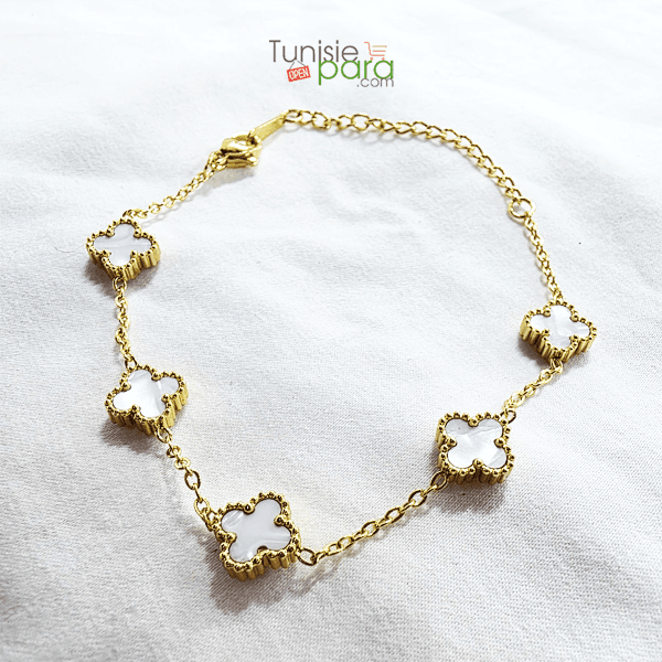 Bracelet Reve D’opale – Maillons Trefles En Nacre Et Or En Acier Inoxydable