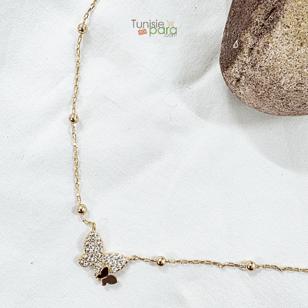 Collier Papillon Scintillant En Acier Inoxydable Dore