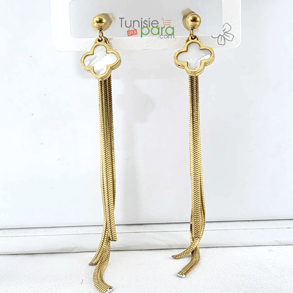 Boucles D Oreilles Cascade Nacree – Trefles En Nacre Et Chaines Serpent