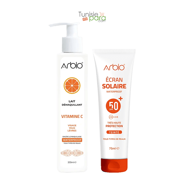 Arbio Pack Lait Demaquillant Vitamine C + Ecran Solaire Spf50+ Teinte