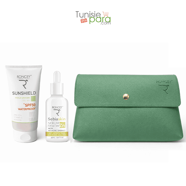 Roncey Trousse Sebiaskin Serum Visage Anti-acne 30ml+Ecran Sunshield Waterproof Peau Grasse Spf50+ Invisible 50ml