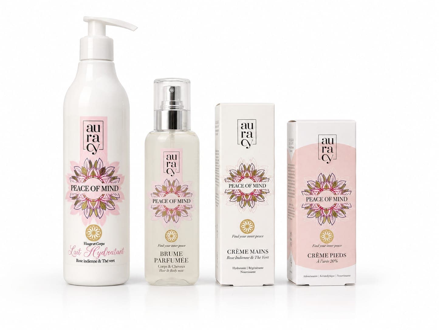 Auracy Pack Peace Of Mind Lait Hydratant 400ml+brume Parfumee+creme Mains+creme Pieds