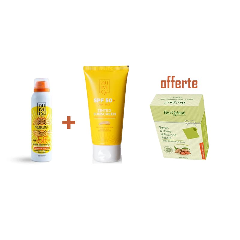 Pack Auracy: Auracy Ecran Invisible Spray 150ml + Auracy Ecran Teinte Rose 50gr + Bio Orient Savon A L’huile D’amande Amere