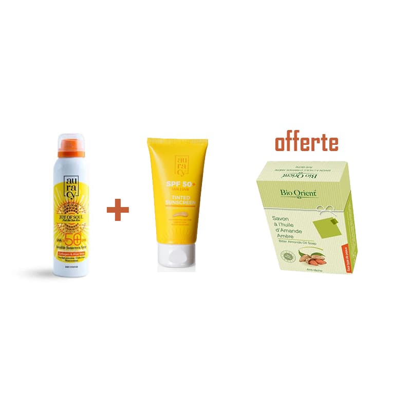 Pack Auracy: Auracy Ecran Invisible Spray 150ml + Auracy Ecran Teinte Beige 50gr + Bio Orient Savon A L’huile D’amande Amere