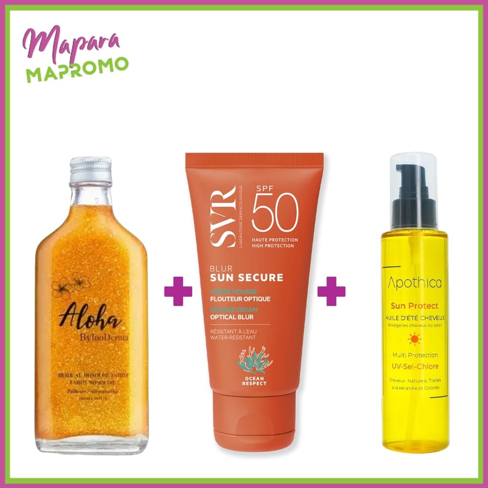 Trio Aloha Gold + SVR Blur + Apothica Sun Huile D’ete Protectrice Pour Cheveux