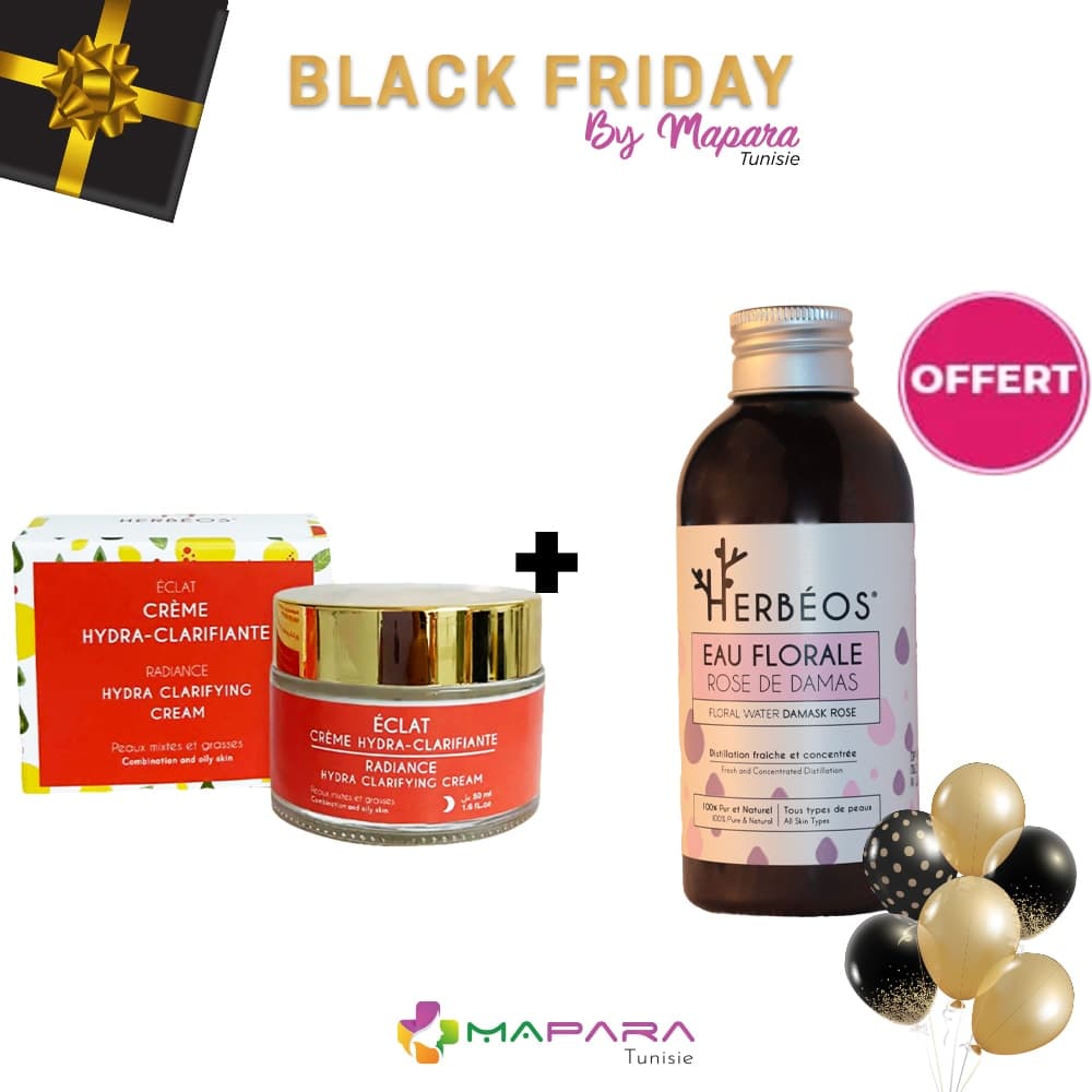 Herbeos Creme Hydra Clarifiante Eclat Nuit Peaux Mixtes A Grasses 50 ML + Herbeos Eau Florale De Rose De Damas 150 ML (offert)