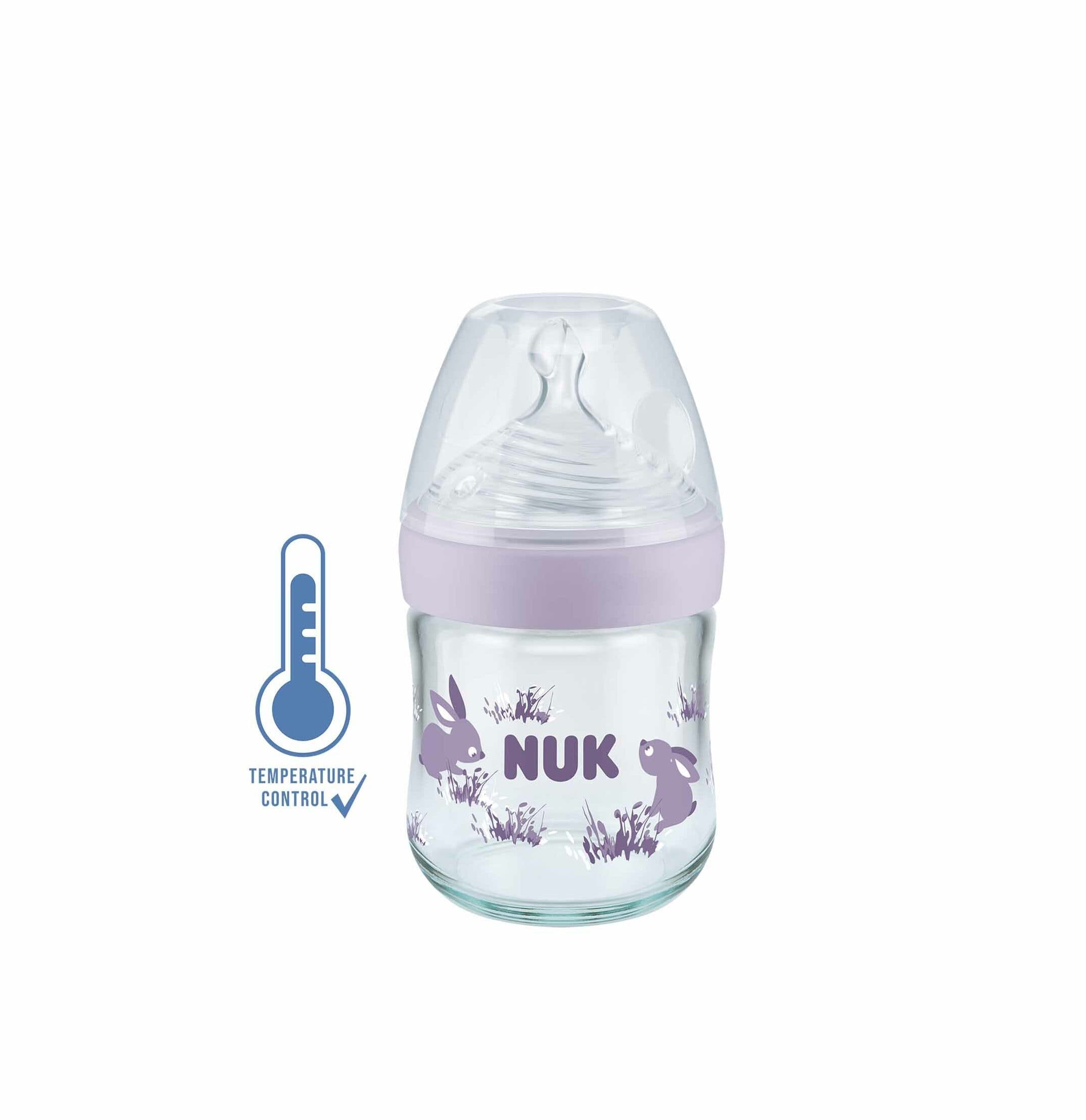 Nuk Biberon Nature Sense Avec Temperature Control En Verre Lilas 120 ML