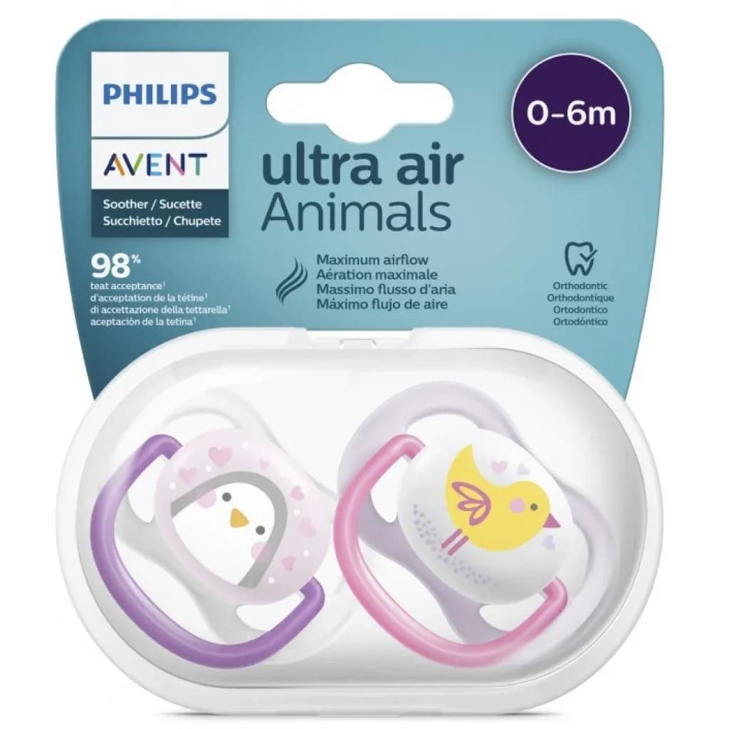 Avent Philips Sucette Ultra Air Animal Pingouin Oiseau Scf080-06 0-6 Mois