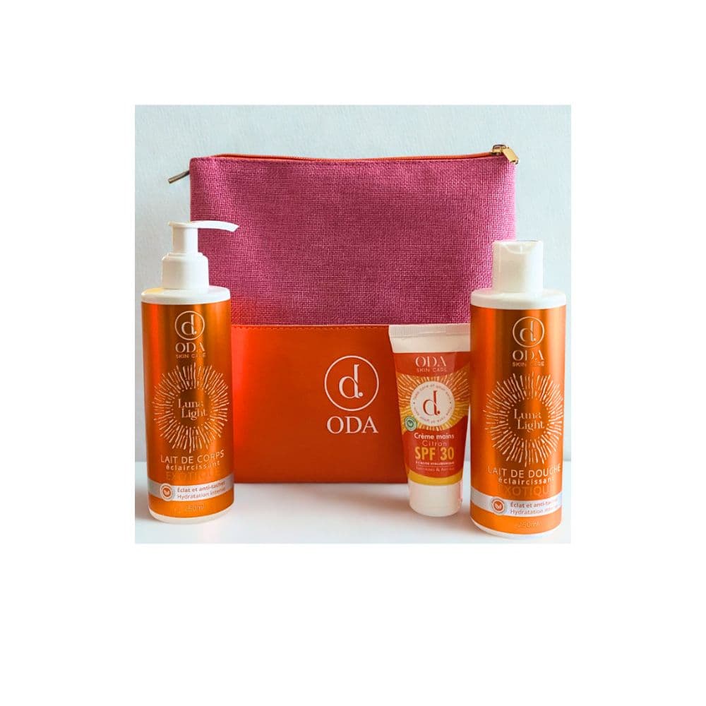Oda Lait De Corps Exotique+lait De Douche+creme Mains SPF 30+Trousse (offert)