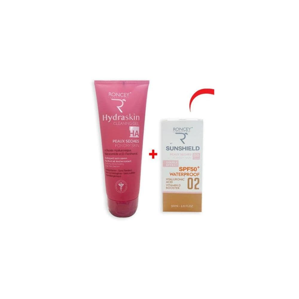 Roncey Pack Hydraskin GEL Nettoyant + Sunshield Waterproof Peau Seche Spf50+ Teinte 02 Ps
