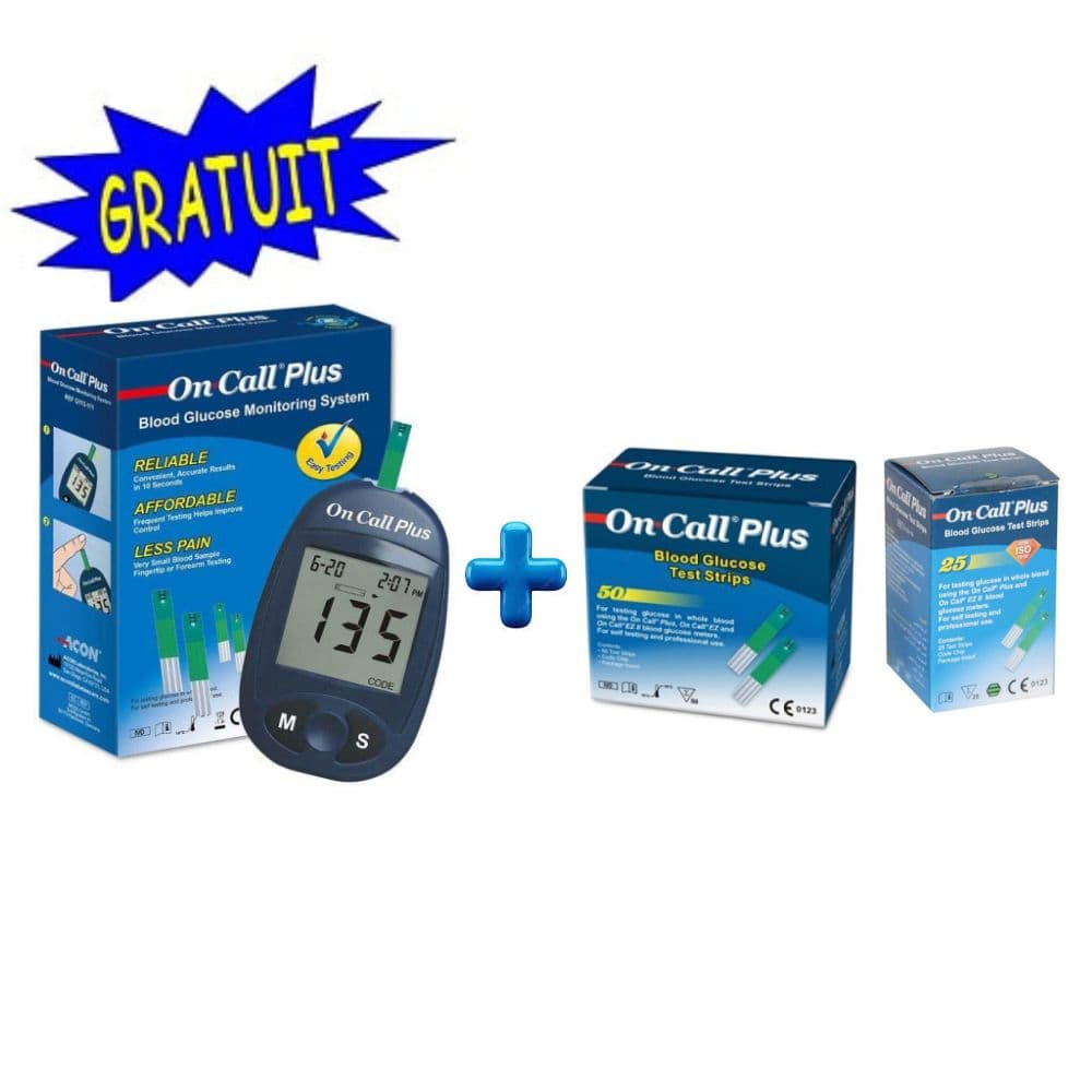 On Call Plus Glucometre Appareil +75 Bandelettes + 10 Lancettes