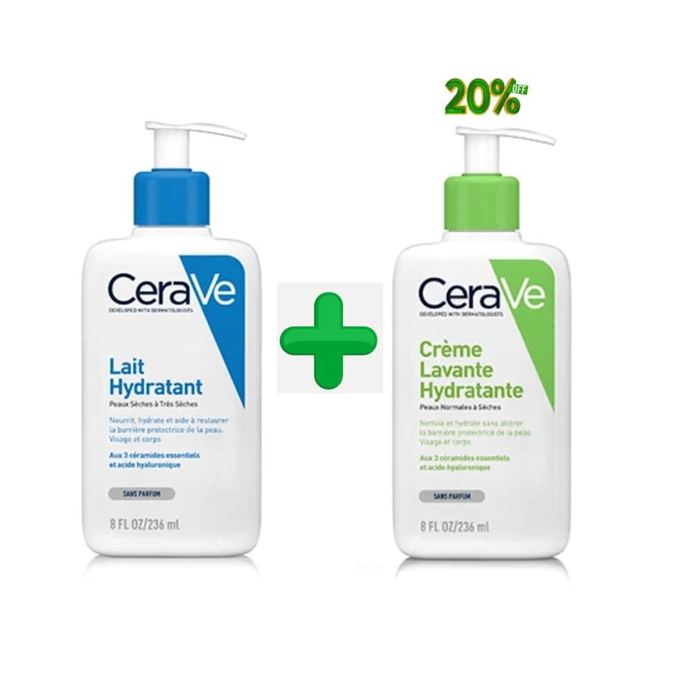 Cerave Lait Hydratant 236 ML + Creme Lavante Hydratante 236 ML -20%