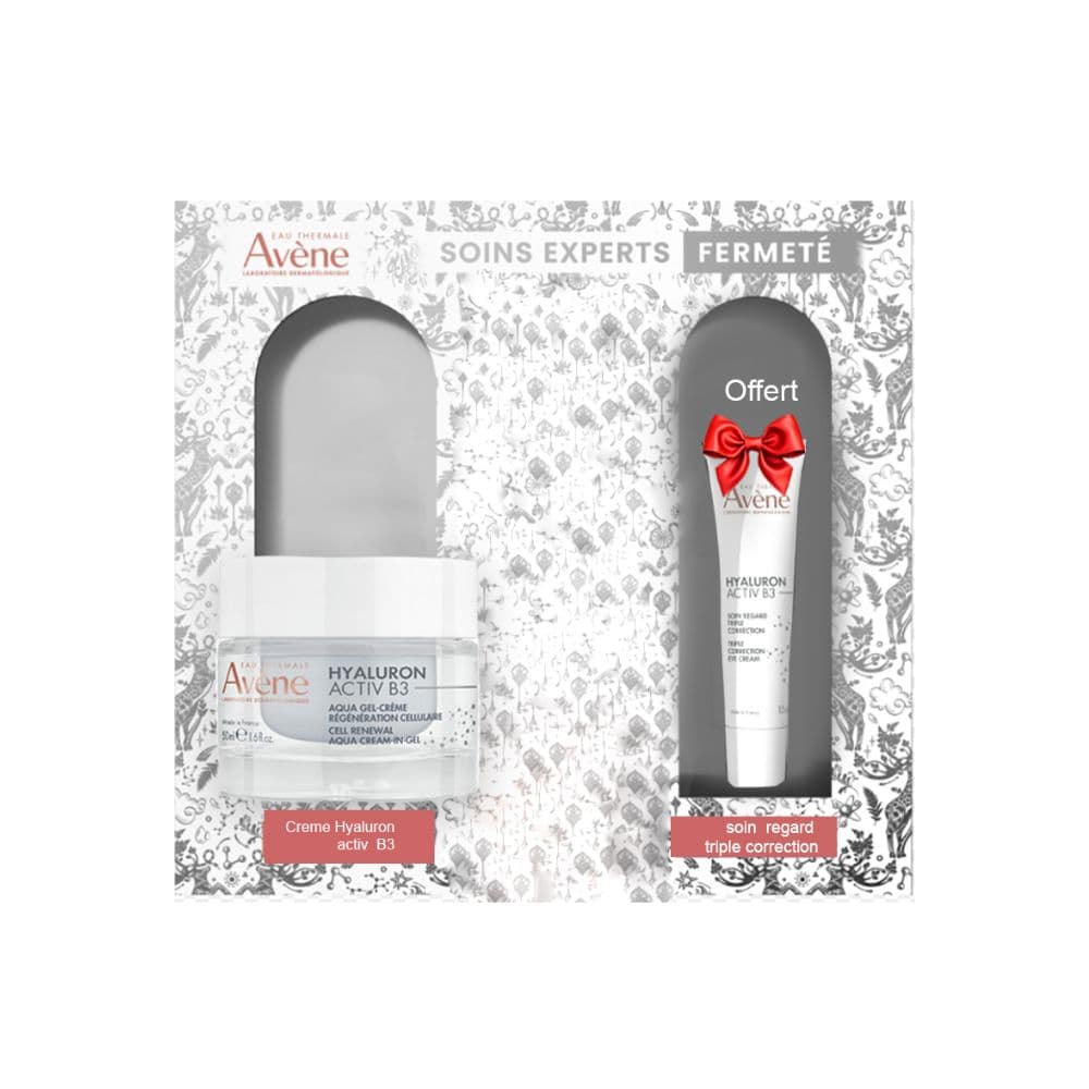 Avene Coffret Aqua GEL Creme Jour Hyaluron Activ B3 Texture Fraiche + Soin Regard Triple Actions Offert