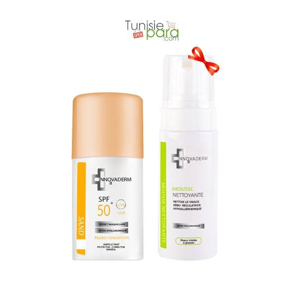 Innovaderm Coffret Fond De Teint Fluid Mineral Ivory 01 Spf50+ + Innovaderm Mousse Nettoyante Peau Mixte A Grasse 150ML (offert)