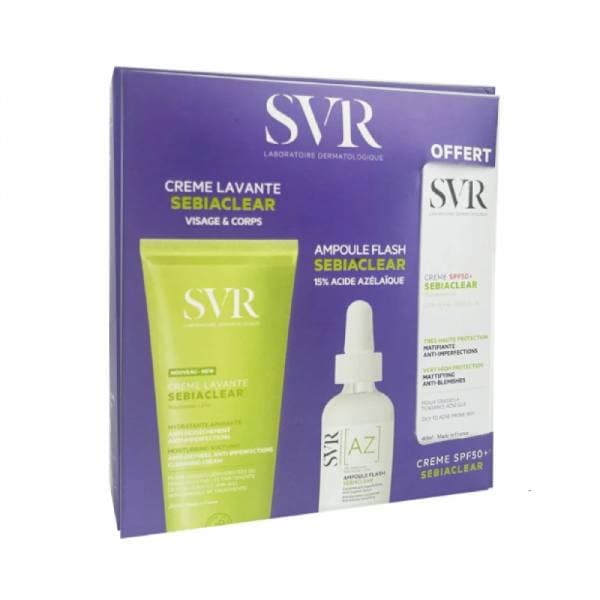 SVR Pack Sebiaclear Creme Lavante 200ml + Sebiaclear Ampoule Az + Sebiaclear Creme Spf50+ Offert