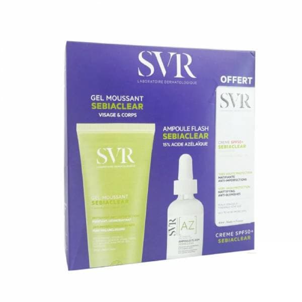 SVR Pack Sebiaclear GEL Moussant 200ml + Sebiaclear Ampoule Az + Sebiaclear Creme Spf50+ Offert
