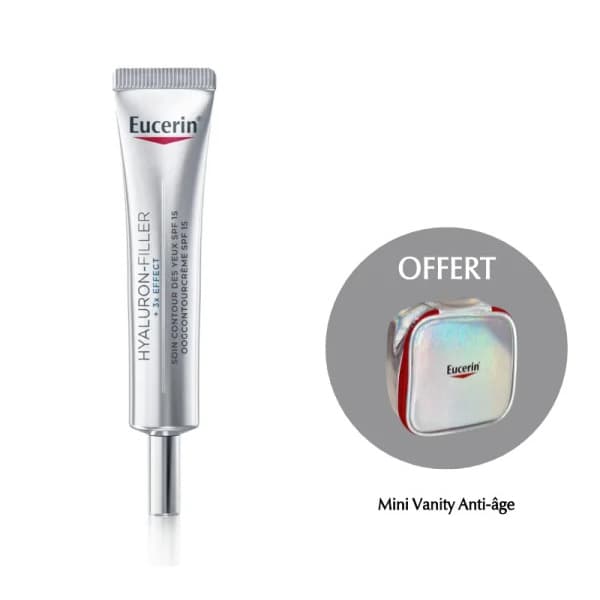 Eucerin Pack : Hyaluron Filler+ 3X Effect Soin Contour Des Yeux Spf15 + Trousse Offerte