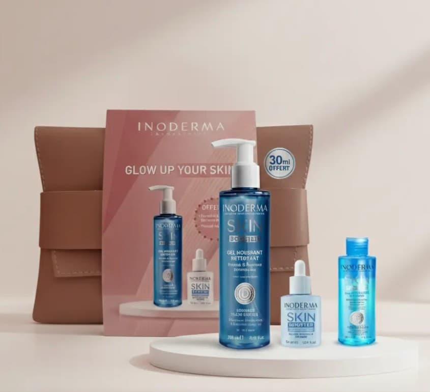 Inoderma Trousse Glow Up Your Skin GEL Nettoyant + Serum Booster + Eau Micellaire Biphase 30ML Offerte Et Trousse Offerte