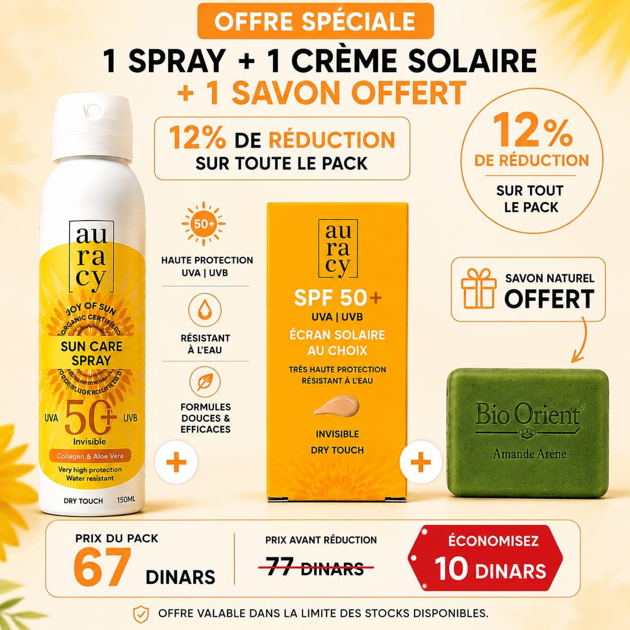 Pack Auracy: Spray 150ml + Ecran Invisible + Savon (gratuit)
