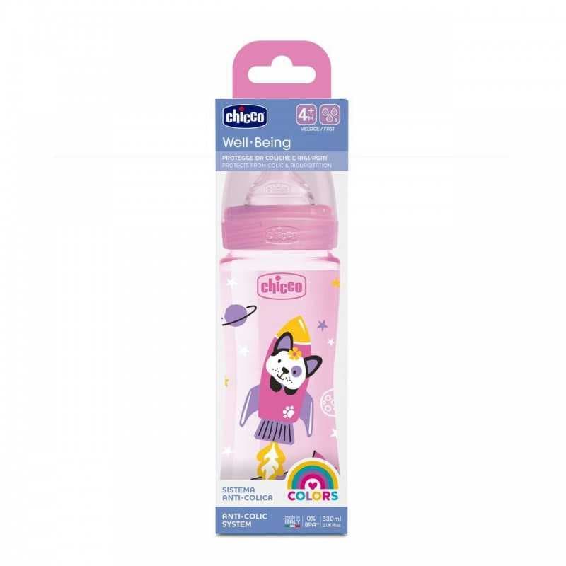 Chicco Biberon Well Being En Polypropylene Rose 330ml 4m+