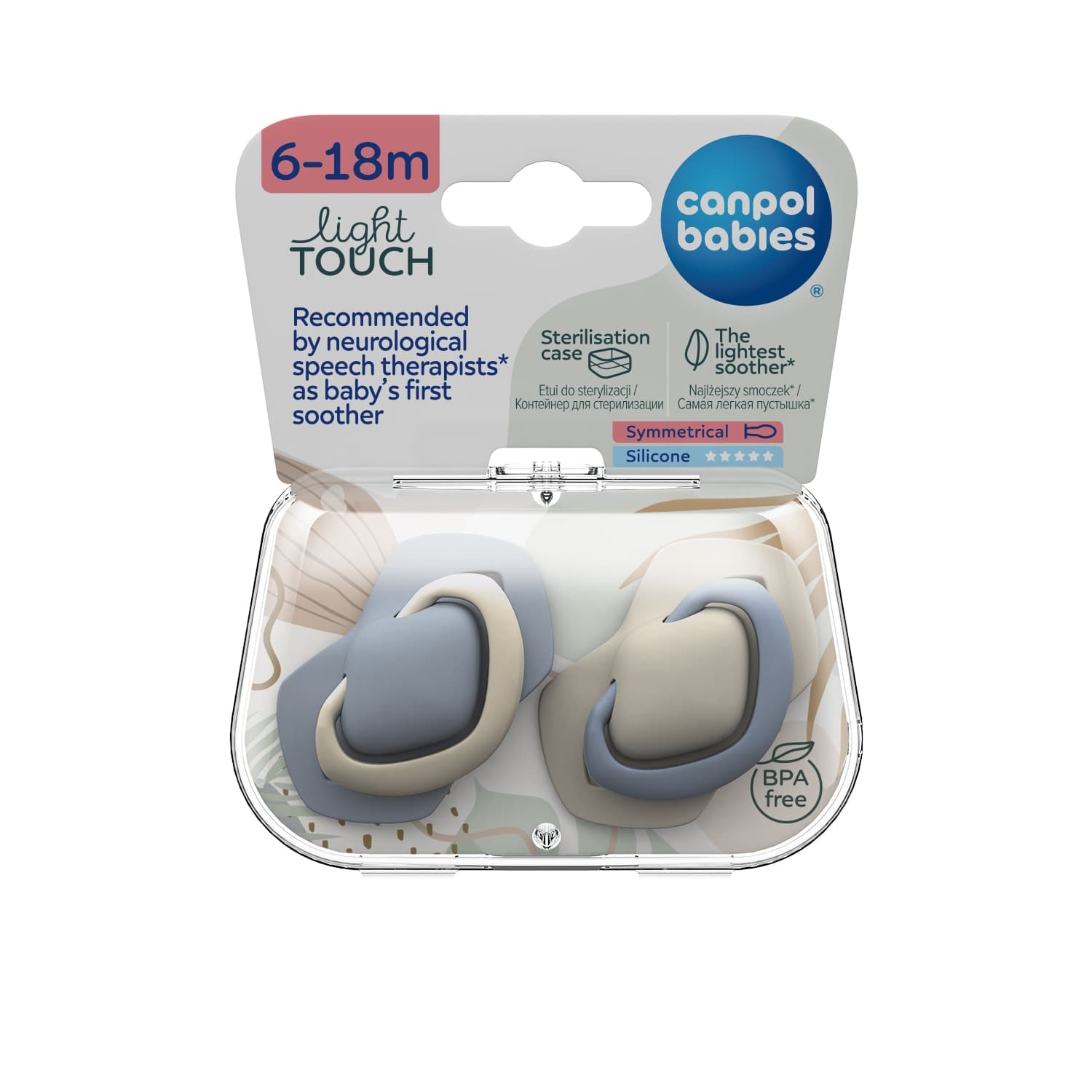Canpol 2 Sucettes Toucher Leger 6-18M Symetrique Pure Color Bleu 22/656