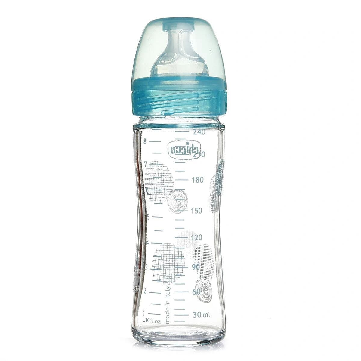 Chicco Well Being Biberon Verre Debit Lent 0 Mois+ Bleu 240ml
