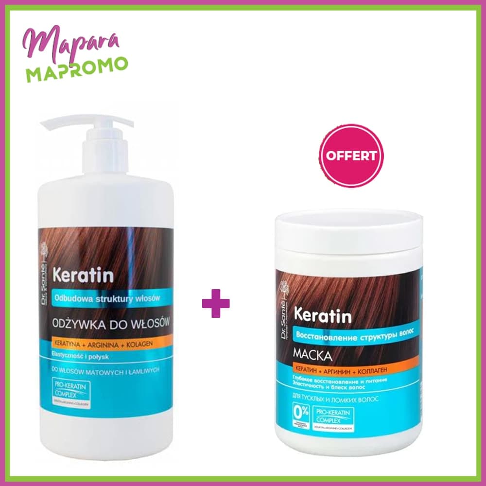 Dr. Sante Keratin Shampooing 1L + Masque Cheveux Abimes 1L (offert)