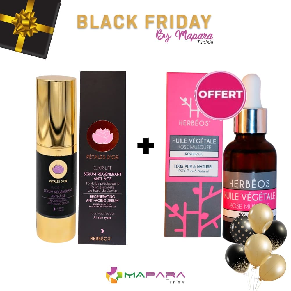 Herbeos Elixir Lift Serum Regenerant Anti-age 30 ML + Huile De Rose Musquee 30 ML (offert)