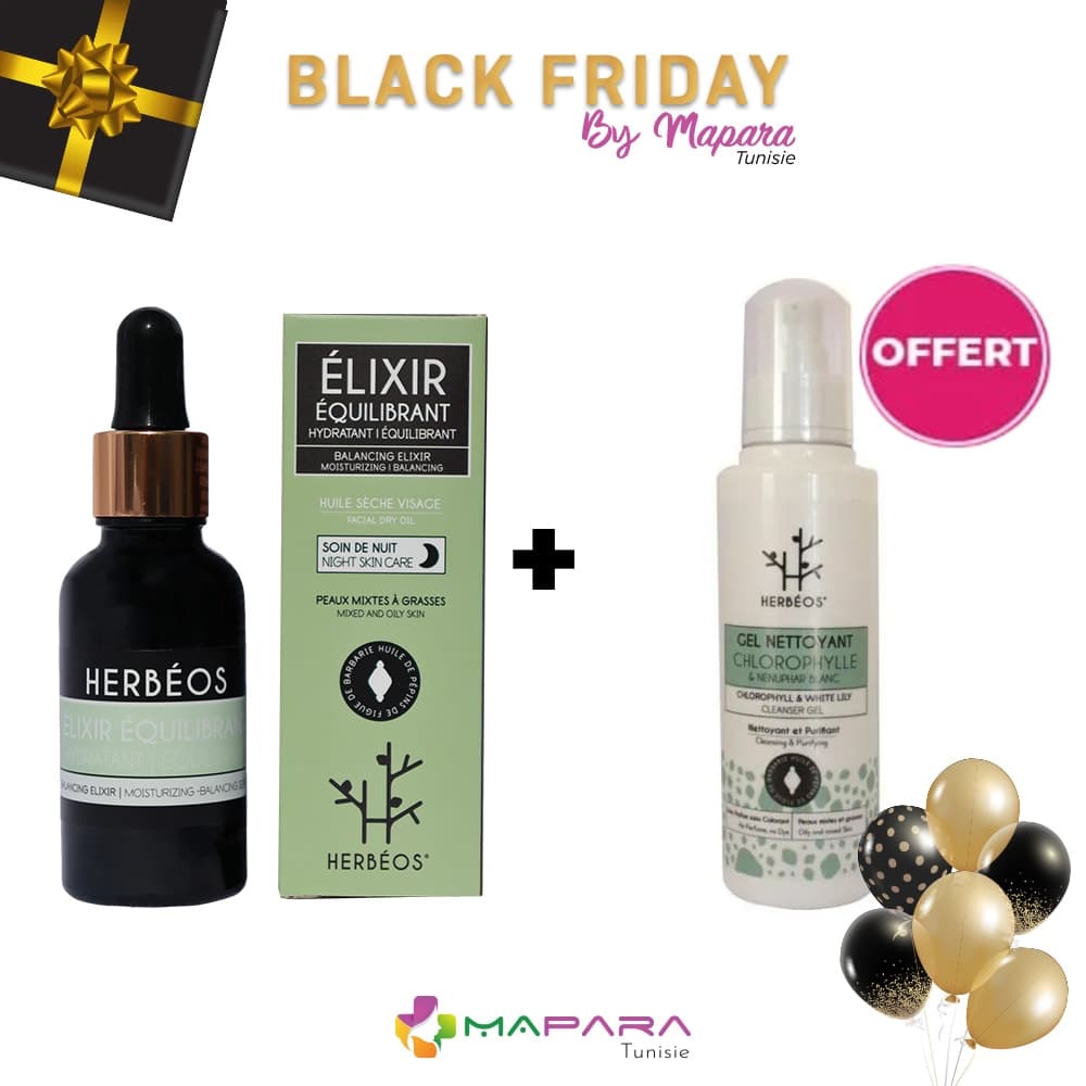 Herbeos Serum Equilibrant Peaux Mixtes A Grasses 30ml + GEL Visage Nettoyant Purifiant Peaux Mixtes A Grasses 170 ML (offert)