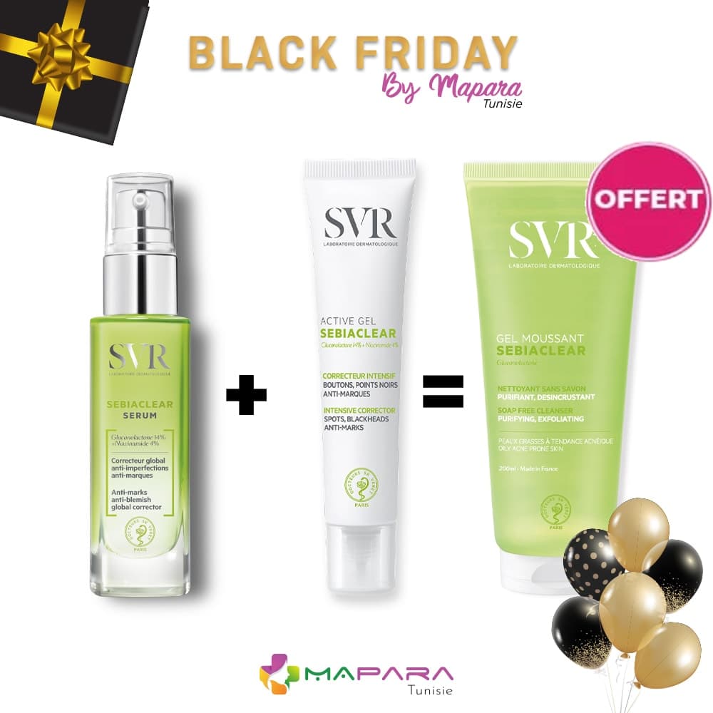 SVR Sebiaclear Serum 30ml + SVR Sebiaclear GEL Creme Active 40ml + SVR Sebiaclear GEL Moussant 200ml (offert)