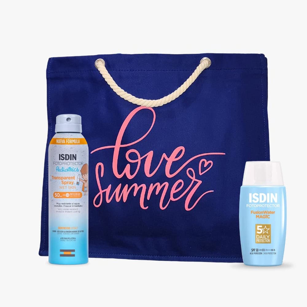 ISDIN Duo Spray Transparent Spf50 Pediatrics Wet Skin Et Fusion Water Magic Spf50+ Avec Trousse De Plage ISDIN