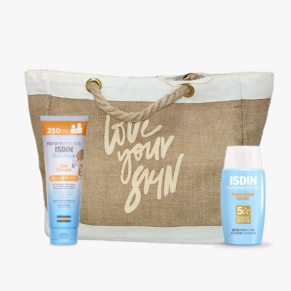ISDIN Duo : Fotoprotector GEL Cream Pediatrics Spf50 Et Fusion Water Magic Spf50+ Avec Trousse De Plage Offerte