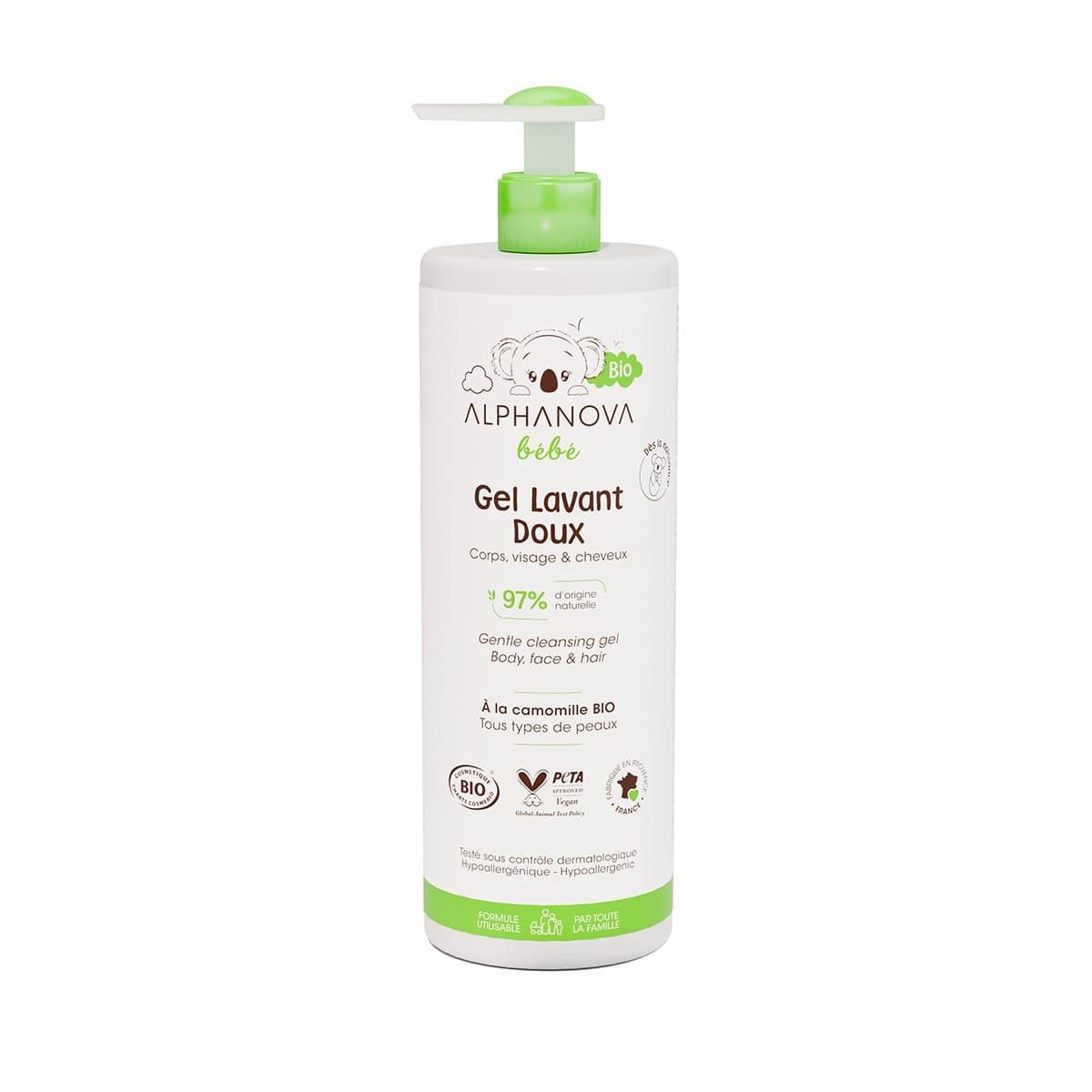 Alphanova Bebe GEL Lavant Doux Corps, Visage Et Cheveux 400ml