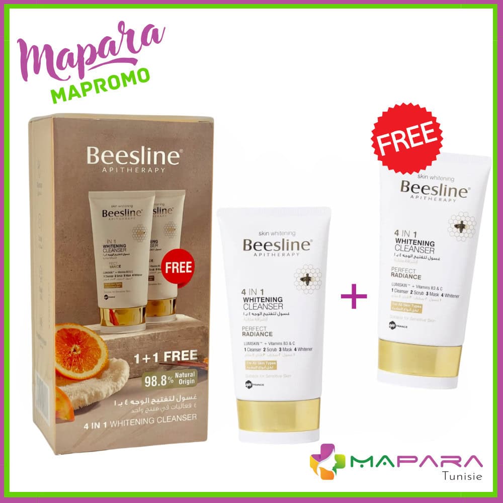 Beesline GEL Nettoyant Eclaircissant Visage 4 En1 1+1 Gratuit
