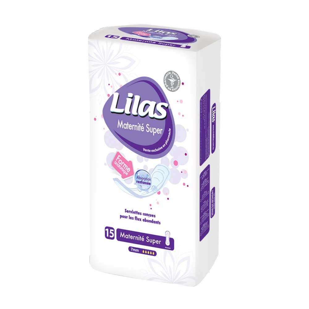 Lilas Serviettes Maternite Super Pharmacie 15 Pieces