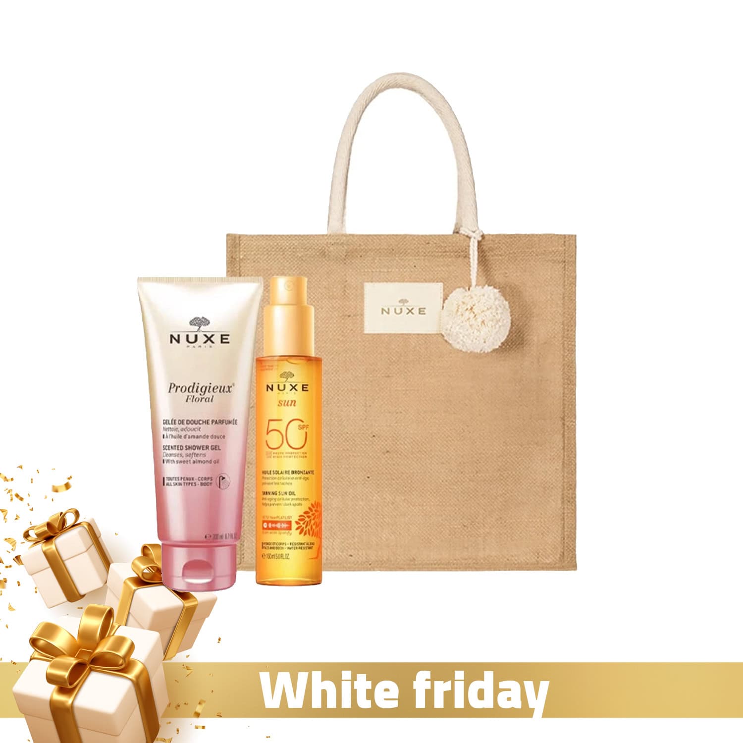 Nuxe Trousse Sun Huile Solaire Spf50+ 150ml + Prodigieux® Floral Gelee De Douche 200ml (offerte) + Sac Offert