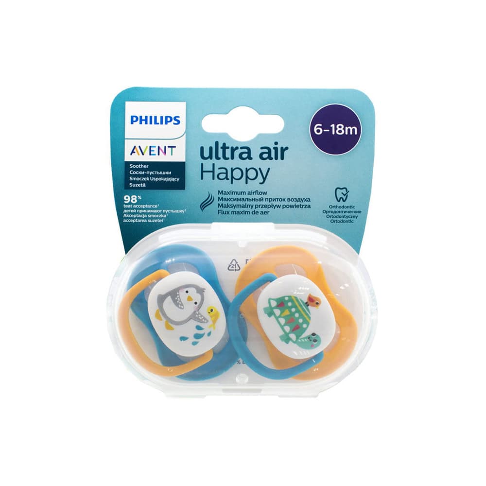 Philips Avent 2 Sucettes Ultra Air Animals Garcon Scf080-07 6-18 Mois