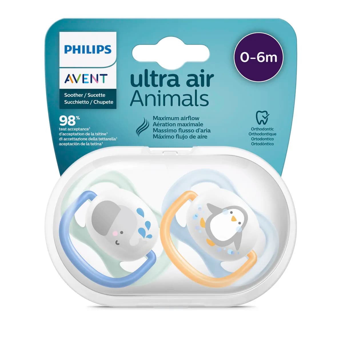 Avent Philips Sucette Ultra Air Animal Garcon Scf080-05 0-6 Mois